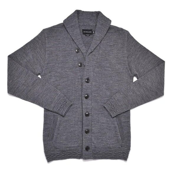 Outclass Other - Outclass Shawl Collar Cardigan Gray Wool Blend Pockets Large